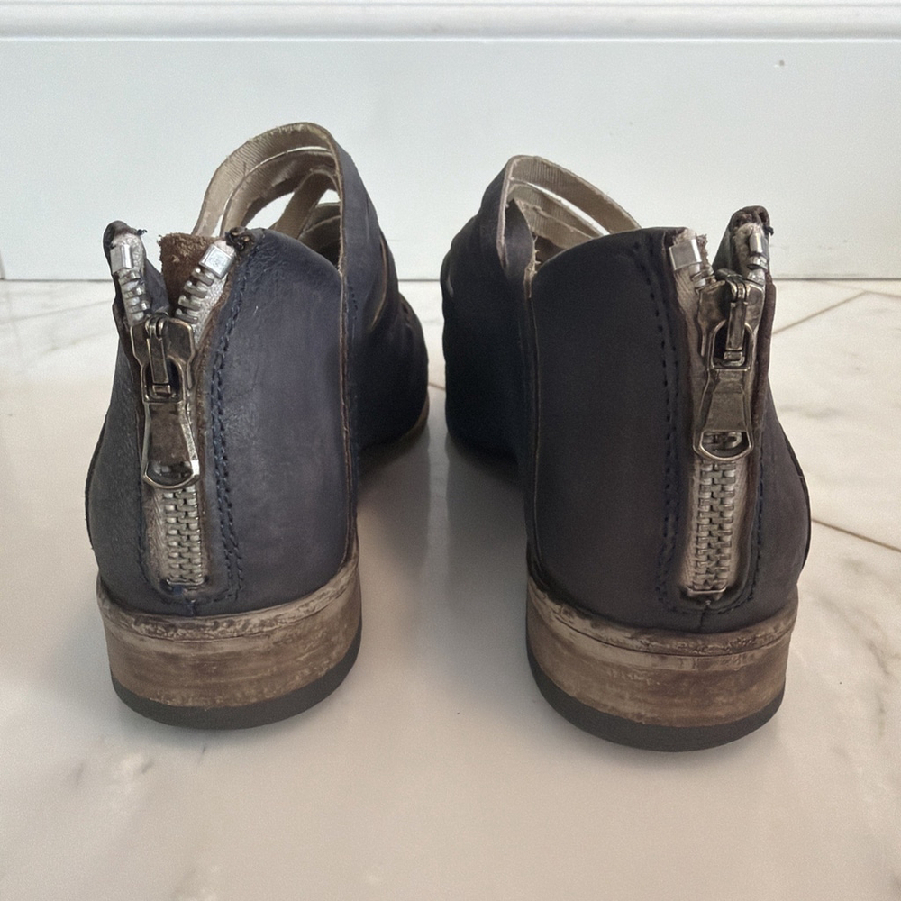 Free People euro 37 Boots Lost Valley Leather Strappy Ankle Bootie Blue Gray - Picture 5 of 10